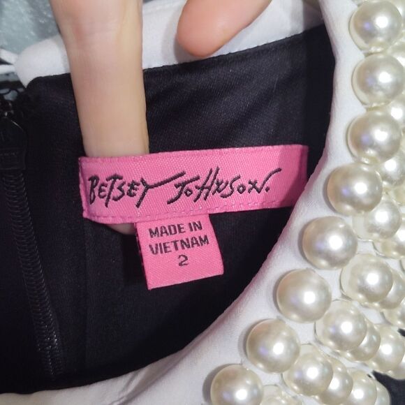 Betsey Johnson black fit and flare dress with pearl collar size 2 - Picture 6 of 13